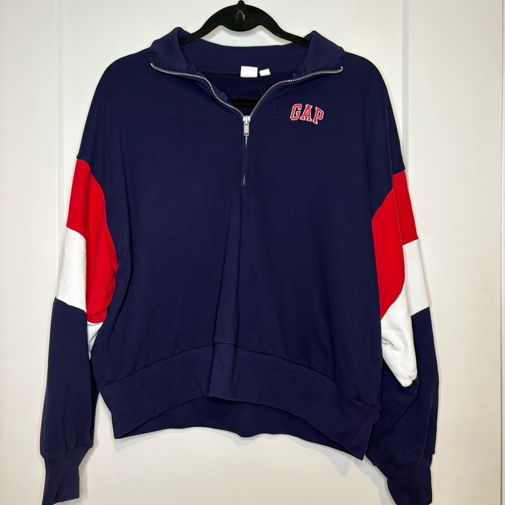 GAP Navy Half-Zip Pullover with Red and White Details